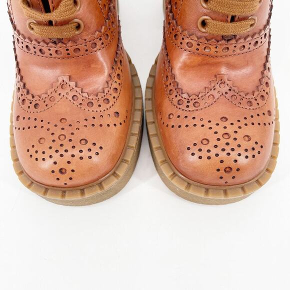 Prada Terracotta Leather Brogue Lace Up Chunky Platform Block Heel Shoes IT 39.5 - Picture 7 of 13